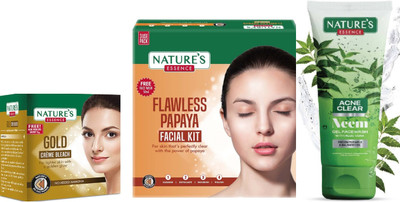 Nature's Gold Cream Bleach (21g)Advanced Flawless Papaya Facial Kit (60g)Acne Clear Neem Face Wash (50ml)(3 Items in the set)