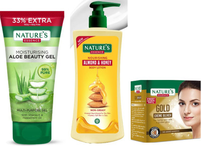 Nature's Moisturising Aloe Beauty Gel (150g) Nourishing Almond & Honey Body Lotion (400ml) Gold Cream Bleach (21g)(3 Items in the set)