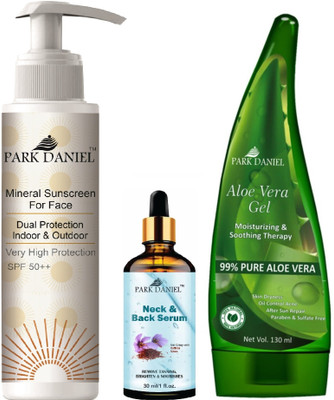 PARK DANIEL Dual Protection Sunscreen 100ml, Neck and Back Serum 30ml & Aloe Vera Gel 130ml(3 Items in the set)