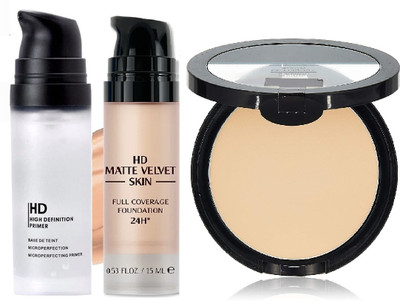 tanvi27 High Coverage Liquid HD Foundation, Primer With Matte Finish Compact(3 Items in the set)