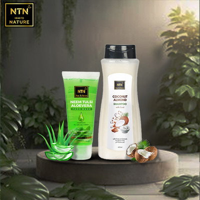 NTN Coconut Almond Shampoo with Curd & Neem Tulsi Aloevera Face Wash Clear Skin All Day Face Wash(2 Items in the set)