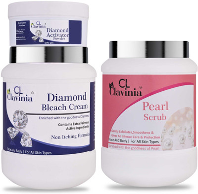 CLAVINIA Diamond Bleach Cream 1 Kg + Pearl Scrub 1000 ml(3 Items in the set)