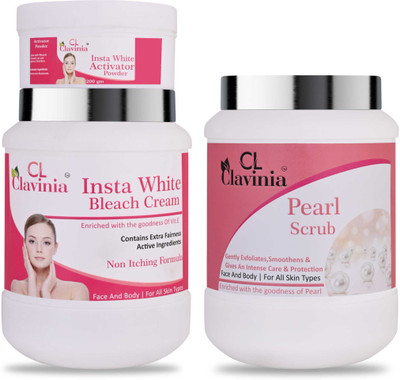 CLAVINIA Insta White Bleach Cream 1 Kg + Pearl Scrub 1000 ml(3 Items in the set)