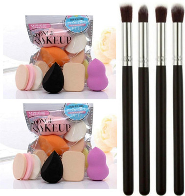 ghorela 4 Eyebrow & Eyeshadow Brushes + Two 7-in-1 Makeup Puff Blender Sets – Pack of 18(1 Items in the set)