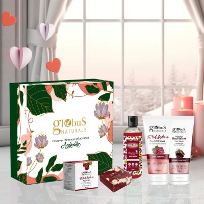 Globus Naturals Cupid's Collection Valentine Gift Box with Red Wine Skincare(5 Items in the set)