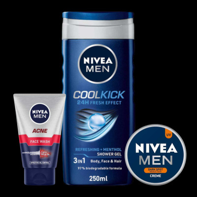 NIVEA Acne Face Wash 100ML Cool Kick Sw 250 ML & Men Cream 30ML(3 Items in the set)