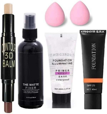 VIVIQ 6Pc Makeup Combo Kit with Makeup Fixer, Primer, Foundation, Contour Stick, Puff, Eyelash(6 Items in the set)