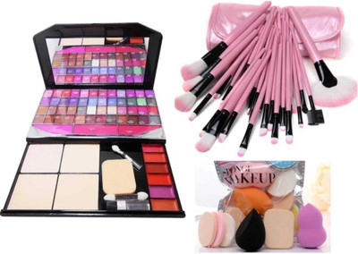 mkldsrh 6155 makeup kit with make up sponges with professional wood make up brushes sets with leather storage pouch for face make up kit(3 Items in the set)