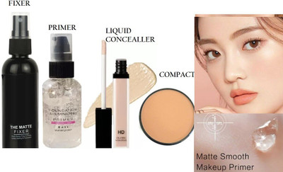 GABBU MATTE FINISH LIQUID MAKEUP SETTING FIXER ,CONCEALER MAKEUP BASE PRIMER ,COMPACT(4 Items in the set)