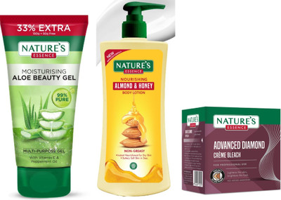 Nature's Moisturising Aloe Beauty Gel (150g) Nourishing Almond & Honey Body Lotion (400ml) Diamond Cream Bleach (43g)(3 Items in the set)