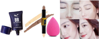 BLUEMERMAID SET OF FACE MAKEUP COMBO KIT BB FOUNDATION & CONTOUR STICK WITH BLENDER(3 Items in the set)