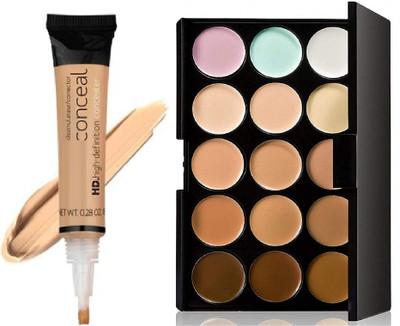 Galm Bazaar 15 Colors Contour& Cream Concealer Palette With Pro HD Conceal Corrector Dark Circle Concealer(2 Items in the set)