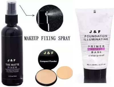 J & F Makeup Fixer Spray,Primer,Compact Powder(3 Items in the set)