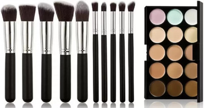 SUBHMUN 15 Color Cream Concealer Palette + 10Pcs Face Makeup brushes(11 Items in the set)