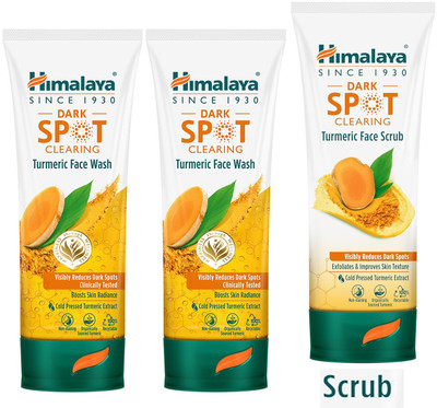 HIMALAYA Dark Spot Clearing Turmeric Face Wash 2X100ml & Face Scrub 100g Reduce dark spots in 7 days(3 Items in the set)