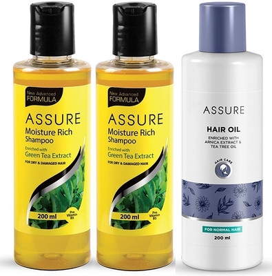 ASSURE Moisture Rich Shampoo 2x200ml & Hair Oil 200ml Combo(3 Items in the set)