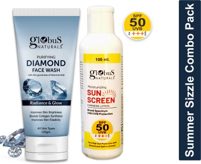 Globus Naturals Summer Sizzle Set - Sunscreen Lotion SPF 50++ 100 ml & Diamond Face Wash 100g(2 Items in the set)