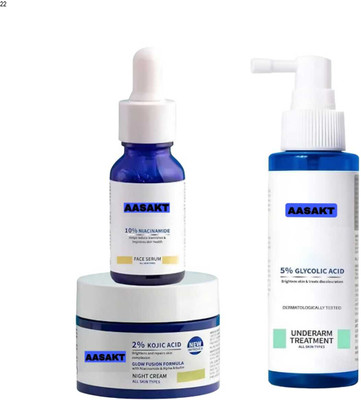 AASAKT Bright Skin & Even Tone Combo | Kojic + Glycolic + Serum Pack(3 Items in the set)