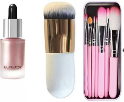 mkldsrh illuminator liquid highlighter face and body waterproof 3D glow bridal with foundation brush & make up brushes(3 Items in the set)