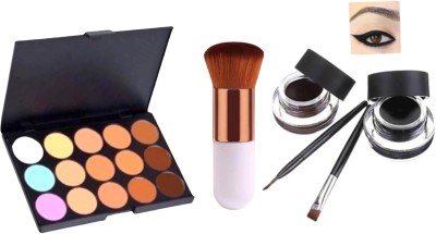 Mehaay cosmetics Concealer Palette + Foundation brush + Water proof Eyeliner ( Pack of 4)(2 Items in the set)