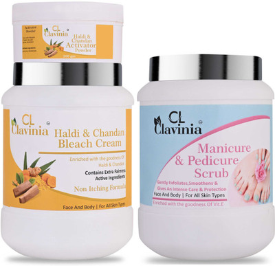 CLAVINIA Haldi And Chandan Bleach Cream 1 Kg + Manicure And Pedicure Scrub 1000 ml(3 Items in the set)