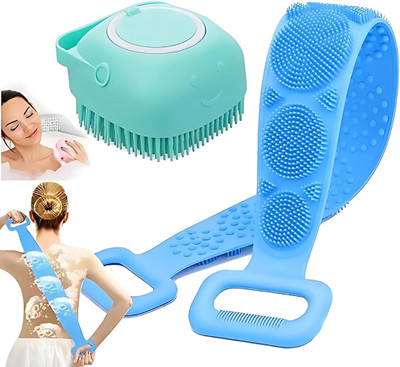VILFLY 2 Pcs Combo Silicone Soft Bath Body Brush with Back BrushUltra Exfoliating Scrubber Deep Cleaning Gentle for Kids Men Women(2 Items in the set)