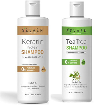 SEVAEN Keratin Protein Hair Shampoo 250ml and TeaTree shampoo 250ml No Paraben & Mineral Oil-for Men and Women Combo (2 Items in the set)(2 Items in the set)