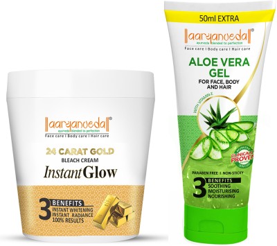 Aaryanveda Gold Bleach Cream For Glowing Skin & Removing Uneven Patches - 250g and Aloe Vera Gel for Soothing & Nourishing Skin - 100 g(2 Items in the set)