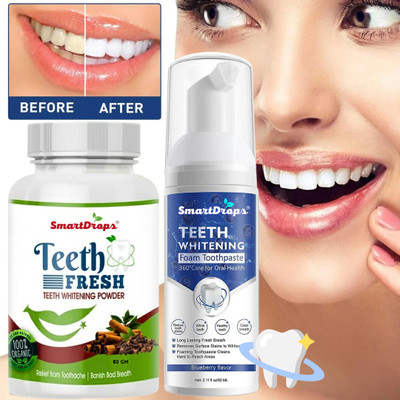 smartdrops Teeth Foam and Charcoal Powder Combo for Whiter Teeth, Fresher Breath & Brighter Smile Men And Women(2 Items in the set)