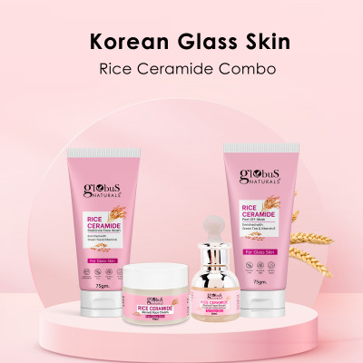 Globus Naturals Rice Ceramide Combo For Korean Glass Skin Face Wash, Face Cream, Face Serum, Peel off Mask(4 Items in the set)