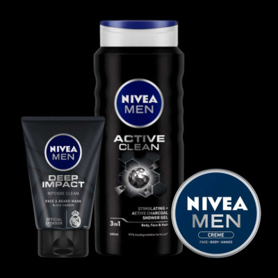 NIVEA Active Clean 250ml Sg Deep Impact Fw 100ml fw and Men cream30ml Combo of 3pcs(3 Items in the set)