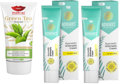 BAJAJ Nomarks Cream 25 grm For Oily Skin Pack of 2 With Green Tea Face Wash 100 ml(3 Items in the set)