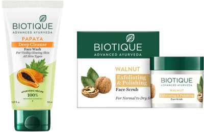 BIOTIQUE Papaya Face Wash 150 ML & Walnut Face Scrub 75g(2 Items in the set)