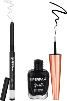 Perpaa Black Liquid Eyeliner (5ml) + White Kohl Kajal(0.35g) Combo Pack, Waterproof(2 Items in the set)