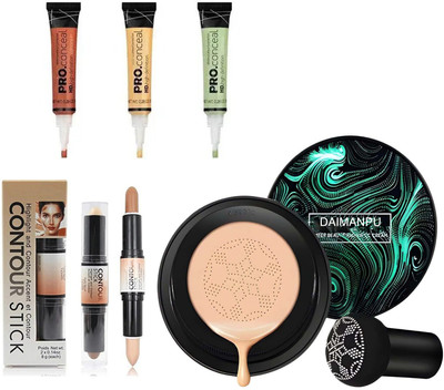 DAIMANPU 3 Colors Concealer, Liquid Foundation and 2in1 Contour Highlighter Stick Combo Kit(5 Items in the set)