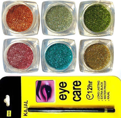 vizo Eye shadow Fine quality Glittering Glitter powder with Kajal(7 Items in the set)