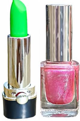 Luipui PINK NAIL POLISH AND GREEN COLOUR CHANGE TO PINK LIPSTICK PACK OF 2(1 Items in the set)
