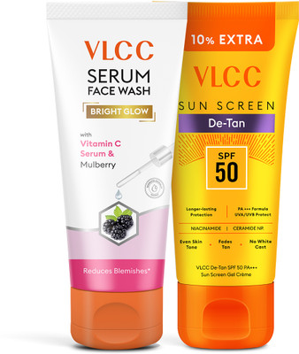 VLCC Vitamin C & Mulberry Face Wash 100g + SPF 50 Sunscreen 125g | Radiance & Protection(2 Items in the set)