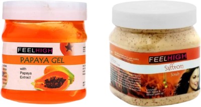 feelhigh Face & Body Papaya Gel 500ml And Saffron Scrub 500ml -Skin care Products(2 Items in the set)