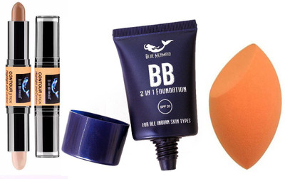 BLUEMERMAID BB FOUNDATION CONTOUR STICK & MAKEUP BLENDER COMBO(3 Items in the set)