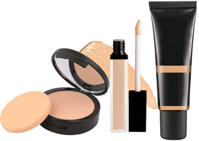 HUZURLU perfect long lasting foundation & liquid full coverage concealer with oil free compact powder (*combo kit*)(3 Items in the set)