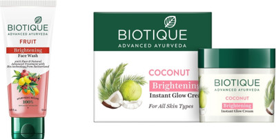 BIOTIQUE Fruit Face Wash 50 ML & Cococnut Brightening Cream 50g(2 Items in the set)