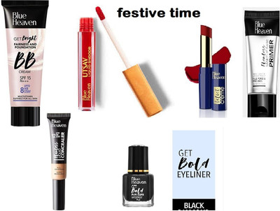 BLUE HEAVEN foundation 30gm liquid concealer 17ml Liner waterproof 7ml velvet lipstick primer 16gm sindoor 4.5ml -makeup combo kit for(1 Items in the set)