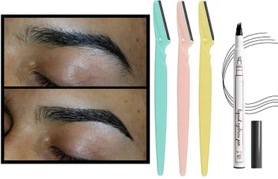 HUZURLU 4 Point Eyebrow Pen Kit with Stencils & Razor(2 Items in the set)
