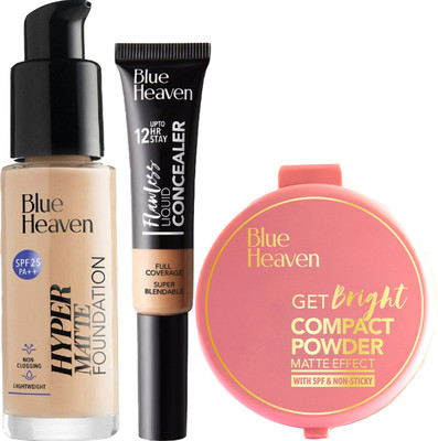 BLUE HEAVEN Hyper matte Foundation 30ml+ Concealer 17ml +Compact 16G (Set of 3) _Honey301(3 Items in the set)