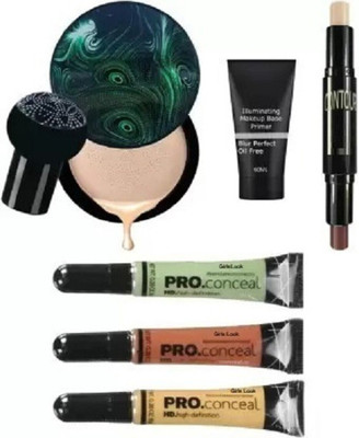 DUSSEN Primer, Contour Stick, Air Cushion Mushroom BB & CC Cream Foundation Waterproof, Pro Concealer 3pcs(6 Items in the set)