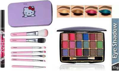 toroka Mini Eyeshadow With 7 pcs Pink Brushes And 36Hrs Eyeliner(3 Items in the set)