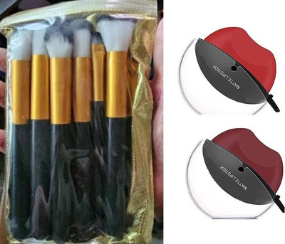 MISTY ALLE 10 pce makeup brushe with 2 apple lipstick red and maroon(12 Items in the set)