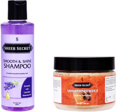 Sheer Secret Smooth & Shine Shampoo 200gm and Shikakai Powder 200gm for all Hair type(2 Items in the set)