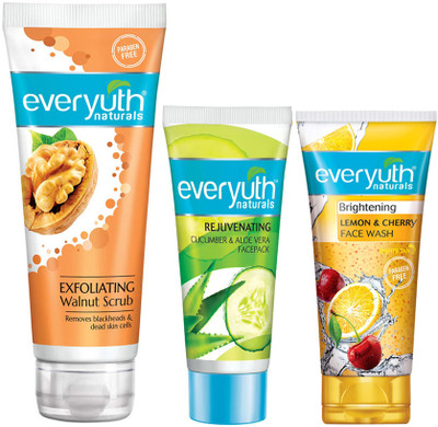 Everyuth Naturals Exfoliting Walnut Scrub (100g), Cucumber & Aloevera Face Pack (50g), Lemon(3 Items in the set)